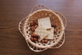 Handmade weaved rusk basket with bisquit in it