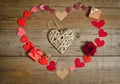 The handmade wicker heart and many hearts around Royalty Free Stock Photo