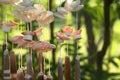 Handmade Wind Chime Decoration. Countryside, Rural Craftsmanship. Summer Wellness, Strings, Cords and Sea Shells. Art, Culture Royalty Free Stock Photo