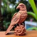 Handmade Wood Carving Of A Parrot - Enigmatic Tropics Inspired Ornament Royalty Free Stock Photo