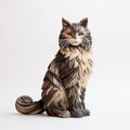 Handmade Wood Norwegian Forest Cat Sculpture On White Background