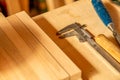 The handmade wood works with vernier callipers