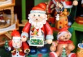 Handmade wooden Christmas toys sold at traditional European Christmas market Royalty Free Stock Photo