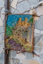 Handmade frame painting of Medieval village of Dolceacqua, Doria Castle, Italy Royalty Free Stock Photo