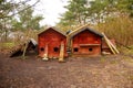 A handmade wooden house for homeless cats. Shelter for abandoned and feral cats in the park. Miedzyzdroje, Poland