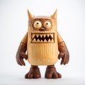 Handmade Wooden Monster With Scary Eyes On White Background