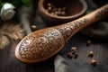 handmade wooden spoon with intricate carving on handle