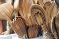 Handmade wooden spoons presented in a shop Royalty Free Stock Photo
