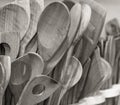 Handmade wooden spoons presented in a shop Royalty Free Stock Photo