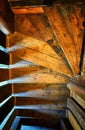 Handmade wooden staircase from above with translucent light