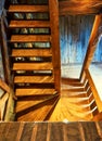 Handmade wooden stairs in an old wooden house Royalty Free Stock Photo