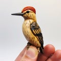 Handmade Woodpecker Bird Carving: Portrait Miniature Style Royalty Free Stock Photo