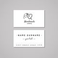 Handmade workshop business card design concept. Handmade workshop logo with heart and needle. Vintage, hipster and retro style.