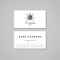 Handmade workshop business card design concept. Handmade workshop logo with yarn ball and knitting needles. Vintage, hipster and