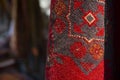 Handmade woven rug and tapestry - vintage carpets on a Turkish bazaar. Traditional Turkey rugs - oriental craft and decor of inter