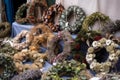 Handmade wreaths different stall shop. Generate Ai