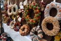 Handmade wreaths different stall town. Generate Ai