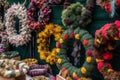 Handmade wreaths different stall. Generate Ai