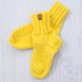 Handmade yellow knitted socks