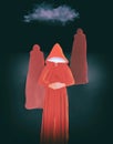 Figures In Red Cloaks Under A Cloud Royalty Free Stock Photo