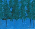 abstract art of pine trees in dark night with snow