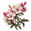 Handpainted Azalea Flower Illustration In Light Maroon And Beige