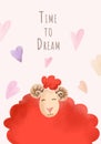 Handpainted cartoon red lamb with heart Royalty Free Stock Photo