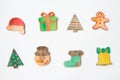 Handpainted christmas symbols with white background, christmas tree, snowman, sock, christmas cookie Royalty Free Stock Photo