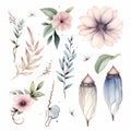 Whimsical Watercolor Floral Elements: Dreamlike Whimsy In Soft Pastel Colors