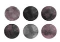 Handpainted grunge watercolor dark black and pink vector set of circles label stickers Royalty Free Stock Photo