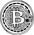 Handpainted stylized bitcoin coin symbol