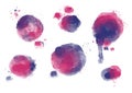 Handpainted watercolor vector blue and pink set of circle brush strokes and ink stains and blots Royalty Free Stock Photo