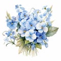 Handpainted Watercolor Blue Flowers Bouquet - Accurate And Delicate Realism Royalty Free Stock Photo