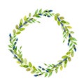 Handpainted watercolor round green leaf wreath Royalty Free Stock Photo