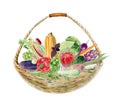 Handpainted watercolor clipart with fresh vegetables in basket
