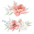 Handpainted watercolor flowers set in vintage style.