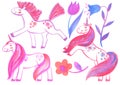 Handpainted watercolor flowers and unicorn. Royalty Free Stock Photo