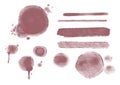 Handpainted watercolor pink vector set of circle brush strokes and ink stains and blots template Royalty Free Stock Photo