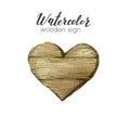 Handpainted watercolor wooden heart clipart. Rustic illustration. Template for blog, lettering, poster, invitation.