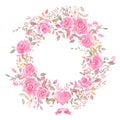 Handpainted watercolor wreath with rose flowers. Royalty Free Stock Photo