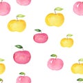 Apples. Food seamless pattern, painted watercolor manually