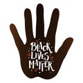 Handprint of a black man with the inscription black lives matter.