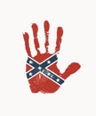 Handprint in the colors of Confederate Rebel Flag