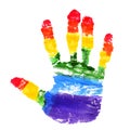 Handprint with the colors of the rainbow flag Royalty Free Stock Photo