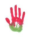 Handprint in the form of the flag of Belarus. red and green color of the flag