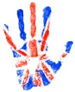 Handprint of a Great Britan flag on a white