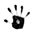 Handprint. Happy hand print. Black silhouette paint handprint isolated on white background. Art design. Imprint stamp palm. Track 