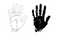 Handprint of person. Impression of man or woman hand. Silhouette, outline. Human palm icon. Vector isolated on white