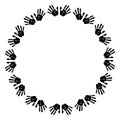 Handprint round frame. Palm silhouette. Print hand with five fingers. Royalty Free Stock Photo