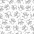 Handprint seamless pattern. Abstract hand print. Repeated background for design prints. Repeating Imprint texture. Black and white